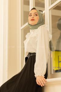 Modalamelif Ponpon Desenli Gömlek  Beyaz