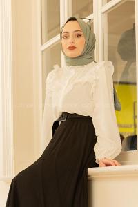 Modalamelif Ponpon Desenli Gömlek  Beyaz