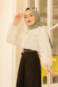 Modalamelif Ponpon Desenli Gömlek  Beyaz