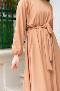 Modalamelif Yarasa Kol Kloş Etekli Mevlana Elbise Camel