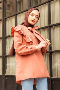 Modalamelif Fularlı Yaka Gipeli Gömlek Tunik Gül