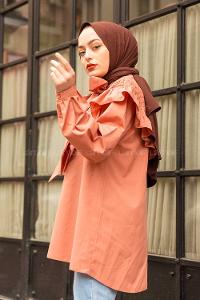 Modalamelif Fularlı Yaka Gipeli Gömlek Tunik Gül