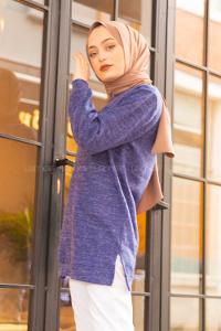 Modalamelif Havis Yırtmaç Detaylı TunikTunik İndigo