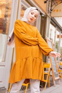 Modalamelif Kol Lastikli Eteği Fırfırlı Tunik Taba