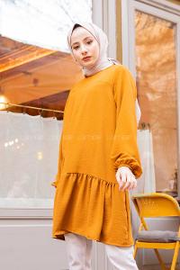 Modalamelif Kol Lastikli Eteği Fırfırlı Tunik Taba