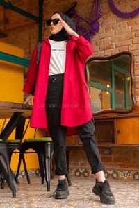 Modalamelif Önü Düğmeli Yan Cepli Gömlek Bordo