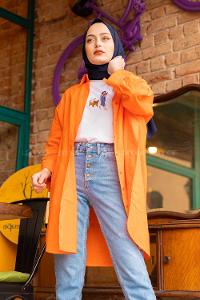 Modalamelif Önü Düğmeli Yan Cepli Gömlek Oranj