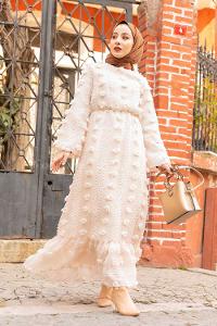 Modalamelif Ponponlu İçi Astarlı Tül Elbise Taş