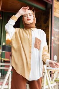 Modalamelif Üç Renk Detaylı Gömlek Bej