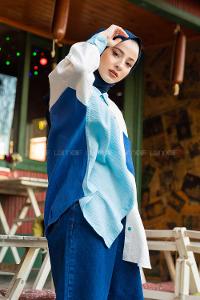 Modalamelif Üç Renk Detaylı Gömlek Mavi