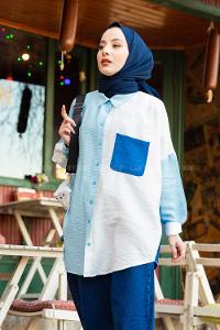 Modalamelif Üç Renk Detaylı Gömlek Mavi