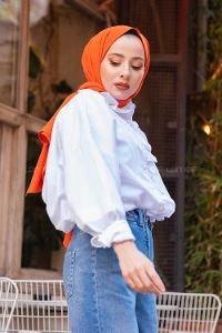 Modalamelif Yaka Fırfırlı Gömlek Beyaz