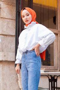 Modalamelif Yaka Fırfırlı Gömlek Beyaz