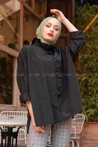 Modalamelif Yaka Fırfırlı Gömlek Siyah