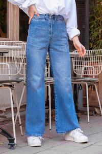 Modalamelif Önü Tam Fermuarlı Bol Paça Jean Kot Mavisi