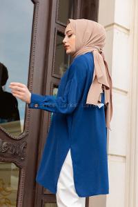 Modalamelif Büyük Düğmeli Yanları Yırtmaçlı Gömlek Mavi