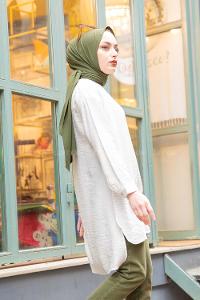 Modalamelif Düz Renk Keten Bluz  Ekru