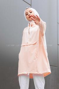 Modalamelif Kanguru Cepli Oversize Sweatshırt Soft Pudra