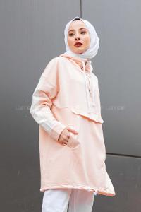 Modalamelif Kanguru Cepli Oversize Sweatshırt Soft Pudra