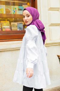 Modalamelif Önü Gizli Düğmeli Katlı Gömlek Beyaz