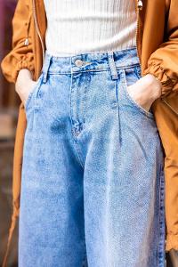 Modalamelif Paçası Pensli Baggy Jean Buz Mavisi