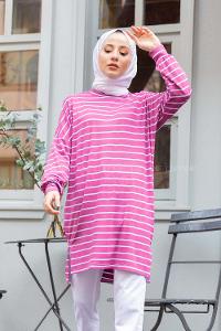 Modalamelif İnce Beyaz Çizgili Tunik Lila