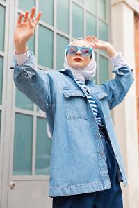 Modalamelif Kapak Cepli  Kot Ceket  Açık Mavi