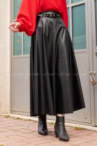 Modalamelif Kemerli Deri Çan Etek Siyah