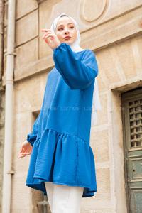 Modalamelif Kol Lastikli Eteği Fırfırlı Tunik İndigo