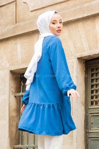 Modalamelif Kol Lastikli Eteği Fırfırlı Tunik İndigo