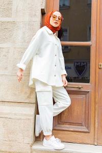 Modalamelif Önü Çıtçıt Düğmeli  İkili Takım Beyaz