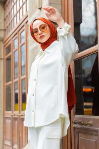 Modalamelif Önü Çıtçıt Düğmeli  İkili Takım Beyaz