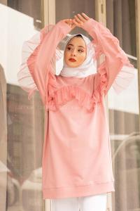 Modalamelif  Tül Detaylı Tunik Pudra