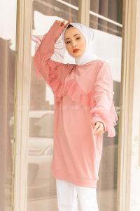 Modalamelif  Tül Detaylı Tunik Pudra
