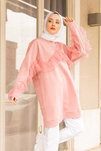 Modalamelif  Tül Detaylı Tunik Pudra