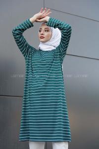 Modalamelif Basic Çizgili Tunik Zümrüt Yeşili