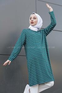 Modalamelif Basic Çizgili Tunik Zümrüt Yeşili