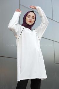 Modalamelif  Biye Detaylı Tunik Beyaz