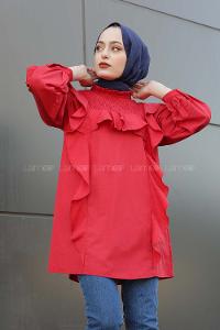 Modalamelif Fırfırlı Yaka Gipeli Tunik Kırmızı