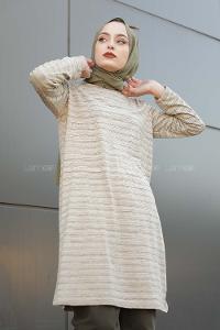 Modalamelif İnce Çizgili Tunik Bej