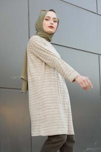Modalamelif İnce Çizgili Tunik Bej