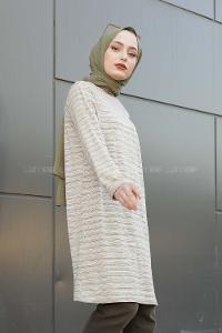 Modalamelif İnce Çizgili Tunik Bej