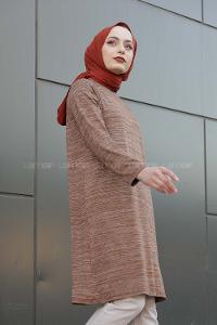 Modalamelif İnce Çizgili Tunik Kahverengi
