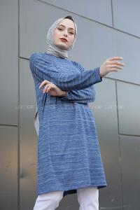 Modalamelif İnce Çizgili Tunik Mavi