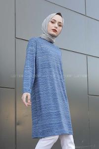 Modalamelif İnce Çizgili Tunik Mavi
