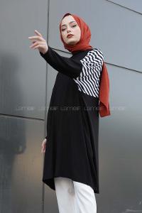 Modalamelif  Omuz Çizgili Tunik Siyah