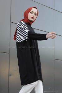 Modalamelif  Omuz Çizgili Tunik Siyah