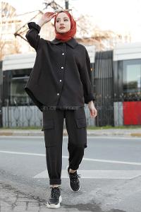 Modalamelif Önü Çıtçıt Düğmeli  İkili Takım  Siyah