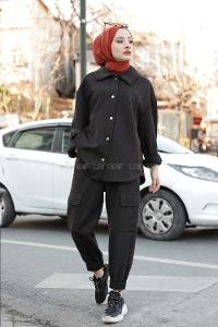 Modalamelif Önü Çıtçıt Düğmeli  İkili Takım  Siyah