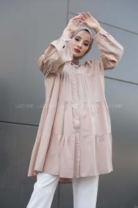 Modalamelif Önü Düğmeli Gömlek  Bej